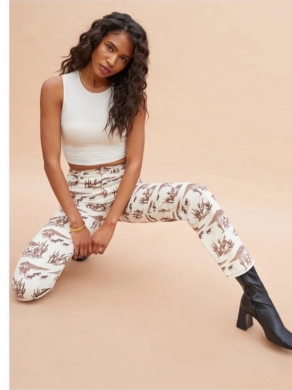 Reformation Sonora High Rise Straight Leg Jeans Cowboy Desert Sands Print - Picture 2 of 8